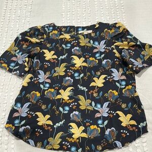 Gold and Blue Boxy Blouse with Peter Pan Collar